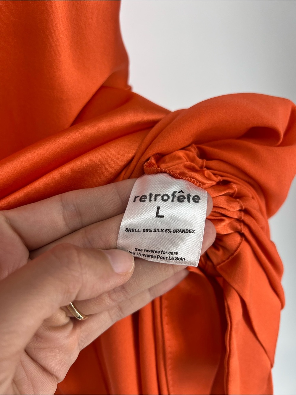 Retrofete Silk Blend Bow One-Shoulder Orange Draped Designer Cocktail Mini Dress - Picture 6 of 8